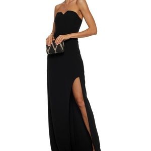 halston heritage strapless black gown